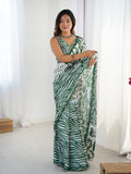 Jyoti Fashion Women's Green Chinon Digital Printed Designer Saree with Blouse | Grocsy
