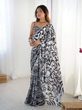 Jyoti Fashion Women's Black Chinon Digital Printed Designer Saree with Blouse | Grocsy