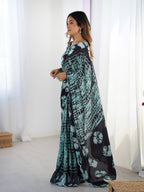 Jyoti Fashion Women's Sea Green Chinon Digital Printed Designer Saree with Blouse | Grocsy