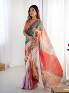 Jyoti Fashion Women's Multicolor Chinon Digital Printed Designer Saree with Blouse | Grocsy
