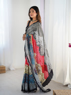 Jyoti Fashion Women's Multicolor Chinon Digital Printed Designer Saree with Blouse | Grocsy