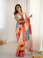 Jyoti Fashion Women's Multicolor Chinon Digital Printed Designer Saree with Blouse | Grocsy