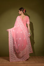 Jyoti Fashion Women's Pink Lakhnavi Thread work Georgette Saree with Blouse | Grocsy
