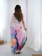Jyoti Fashion Women's Multicolor Chinon Digital Printed Designer Saree with Blouse | Grocsy