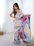 Jyoti Fashion Women's Multicolor Chinon Digital Printed Designer Saree with Blouse | Grocsy