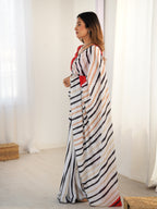 Jyoti Fashion Women's Off White Chinon Digital Printed Designer Saree with Blouse | Grocsy