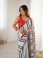 Jyoti Fashion Women's Off White Chinon Digital Printed Designer Saree with Blouse | Grocsy