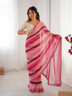 Jyoti Fashion Women's Pink Chinon Leriya Zari Printed Designer Saree with Blouse | Grocsy