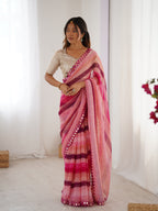 Jyoti Fashion Women's Pink Chinon Leriya Zari Printed Designer Saree with Blouse | Grocsy