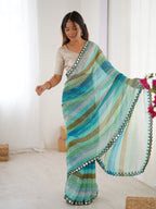 Jyoti Fashion Women's Sky Blue Chinon Leriya Zari Printed Designer Saree with Blouse | Grocsy