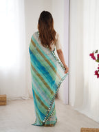 Jyoti Fashion Women's Sky Blue Chinon Leriya Zari Printed Designer Saree with Blouse | Grocsy