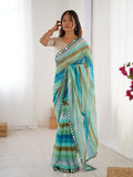 Jyoti Fashion Women's Sky Blue Chinon Leriya Zari Printed Designer Saree with Blouse | Grocsy