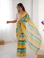 Jyoti Fashion Women's Yellow Chinon Leriya Zari Printed Designer Saree with Blouse | Grocsy