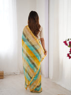 Jyoti Fashion Women's Yellow Chinon Leriya Zari Printed Designer Saree with Blouse | Grocsy
