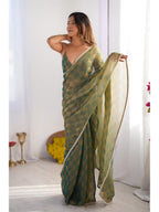 Jyoti Fashion Women's Mehendi Box Chiffon Moti Lace Border Designer Saree with Blouse | Grocsy