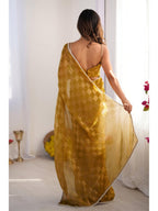 Jyoti Fashion Women's Mustard Box Chiffon Moti Lace Border Designer Saree with Blouse | Grocsy