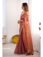 Jyoti Fashion Women's Brown Box Chiffon Moti Lace Border Designer Saree with Blouse | Grocsy