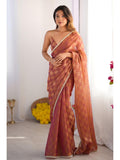 Jyoti Fashion Women's Brown Box Chiffon Moti Lace Border Designer Saree with Blouse | Grocsy