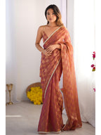 Jyoti Fashion Women's Brown Box Chiffon Moti Lace Border Designer Saree with Blouse | Grocsy