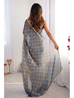 Jyoti Fashion Women's Blue Box Chiffon Moti Lace Border Designer Saree with Blouse | Grocsy