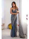 Jyoti Fashion Women's Blue Box Chiffon Moti Lace Border Designer Saree with Blouse | Grocsy