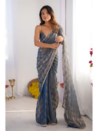 Jyoti Fashion Women's Blue Box Chiffon Moti Lace Border Designer Saree with Blouse | Grocsy
