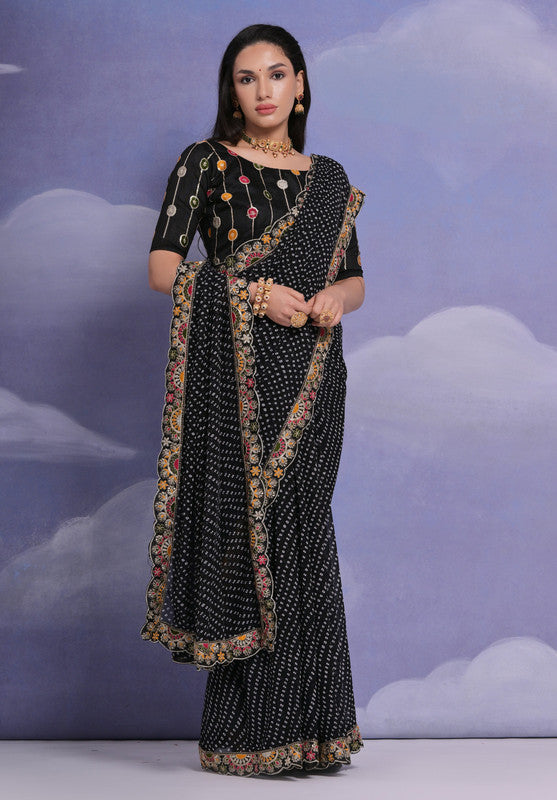 Jyoti Fashion Women's Black Coding Sequence Georgette Saree with Blouse | Grocsy