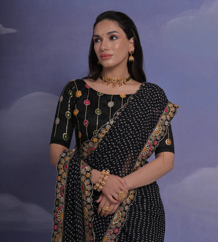 Jyoti Fashion Women's Black Coding Sequence Georgette Saree with Blouse | Grocsy