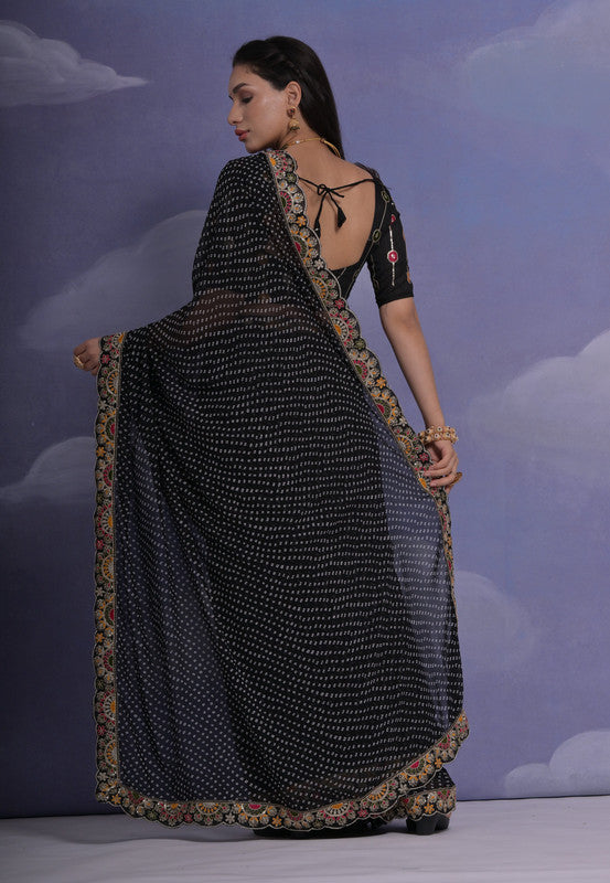 Jyoti Fashion Women's Black Coding Sequence Georgette Saree with Blouse | Grocsy
