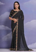 Jyoti Fashion Women's Black Coding Sequence Georgette Saree with Blouse | Grocsy