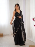 Jyoti Fashion Women's Black Soft Fendy Embroidered Designer Saree with Blouse | Grocsy