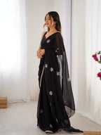 Jyoti Fashion Women's Black Soft Fendy Embroidered Designer Saree with Blouse | Grocsy