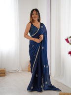 Jyoti Fashion Women's Navy Blue Soft Fendy Embroidered Designer Saree with Blouse | Grocsy