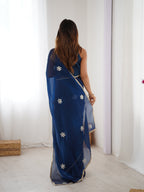 Jyoti Fashion Women's Navy Blue Soft Fendy Embroidered Designer Saree with Blouse | Grocsy