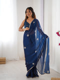 Jyoti Fashion Women's Navy Blue Soft Fendy Embroidered Designer Saree with Blouse | Grocsy