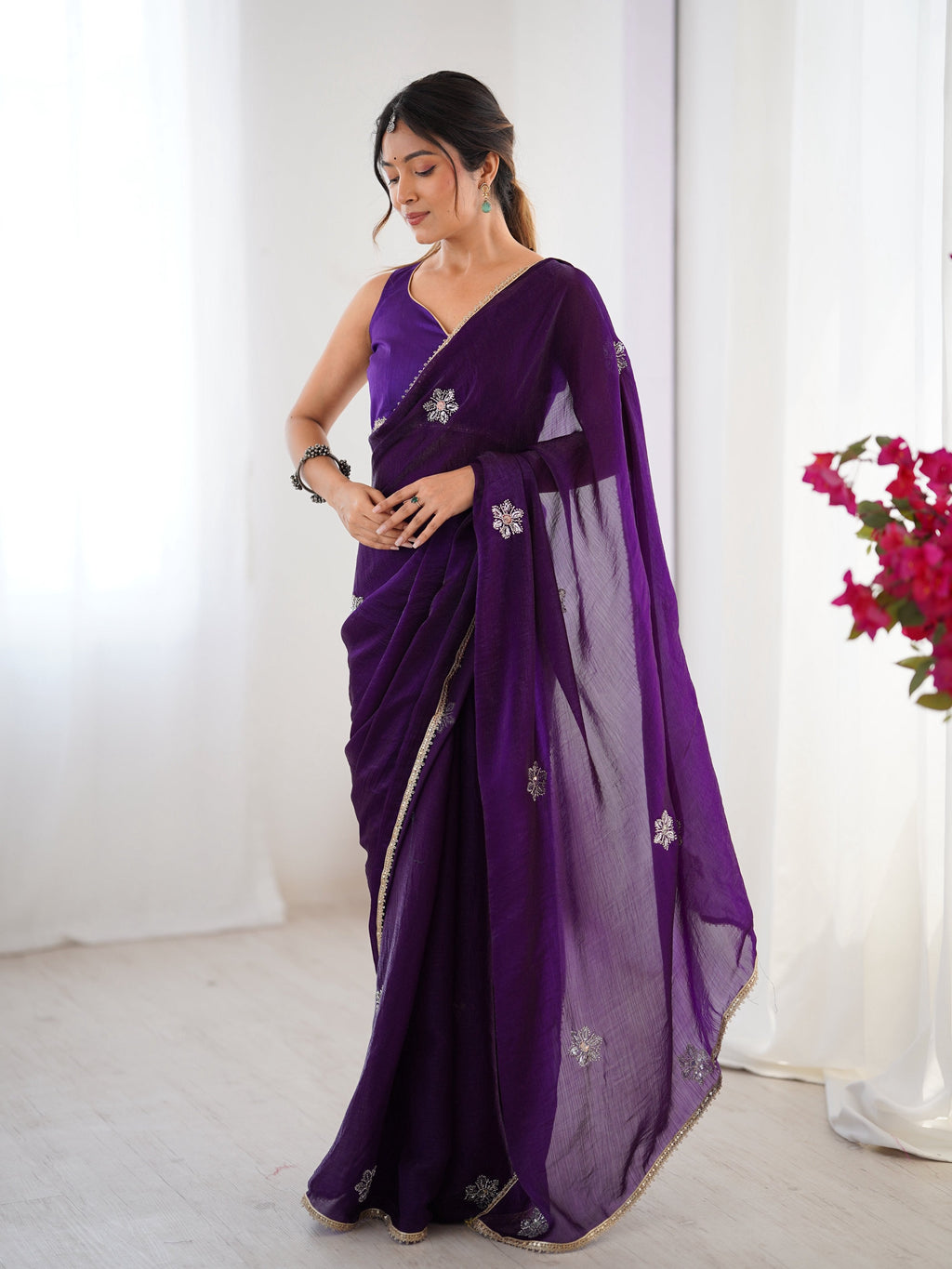 Jyoti Fashion Women's Purple Soft Fendy Embroidered Designer Saree with Blouse | Grocsy