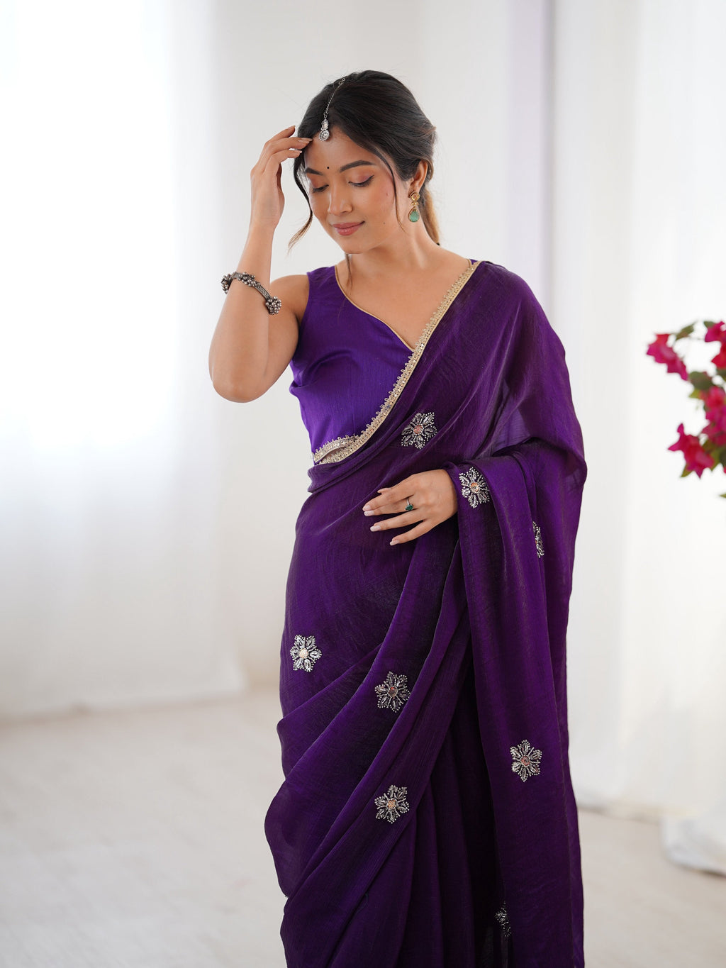 Jyoti Fashion Women's Purple Soft Fendy Embroidered Designer Saree with Blouse | Grocsy