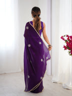 Jyoti Fashion Women's Purple Soft Fendy Embroidered Designer Saree with Blouse | Grocsy