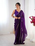 Jyoti Fashion Women's Purple Soft Fendy Embroidered Designer Saree with Blouse | Grocsy