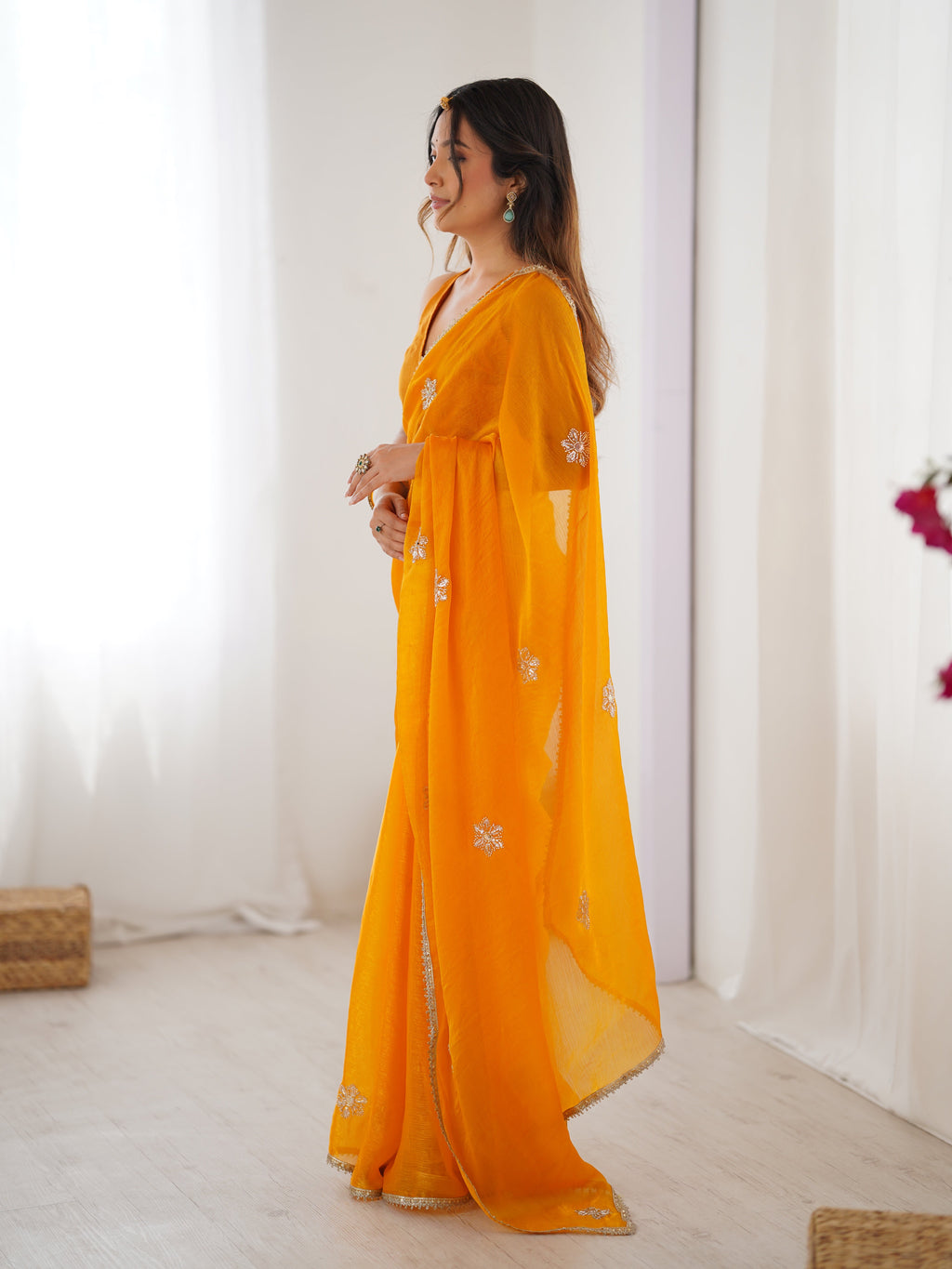 Jyoti Fashion Women's Yellow Soft Fendy Embroidered Designer Saree with Blouse | Grocsy