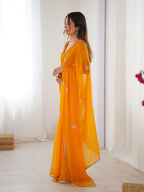 Jyoti Fashion Women's Yellow Soft Fendy Embroidered Designer Saree with Blouse | Grocsy