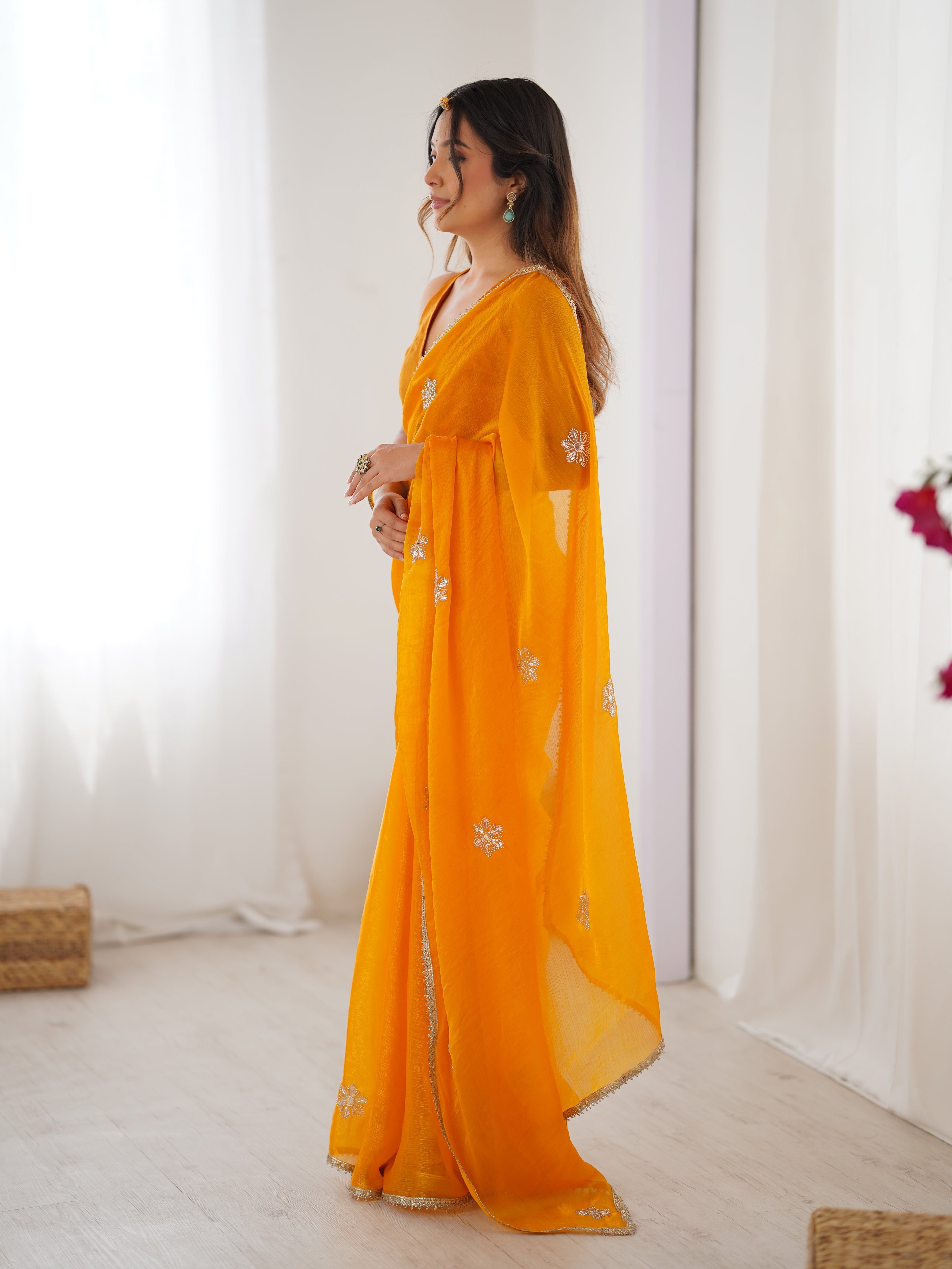 Jyoti Fashion Women's Yellow Soft Fendy Embroidered Designer Saree with Blouse | Grocsy
