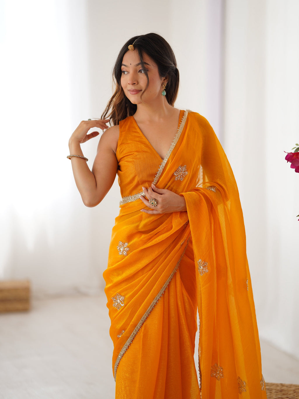 Jyoti Fashion Women's Yellow Soft Fendy Embroidered Designer Saree with Blouse | Grocsy