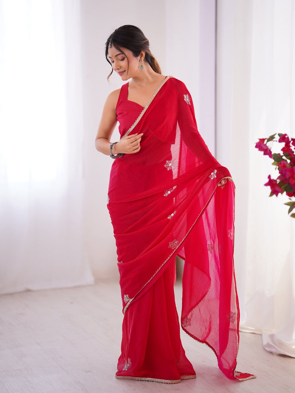 Jyoti Fashion Women's Pink Soft Fendy Embroidered Designer Saree with Blouse | Grocsy