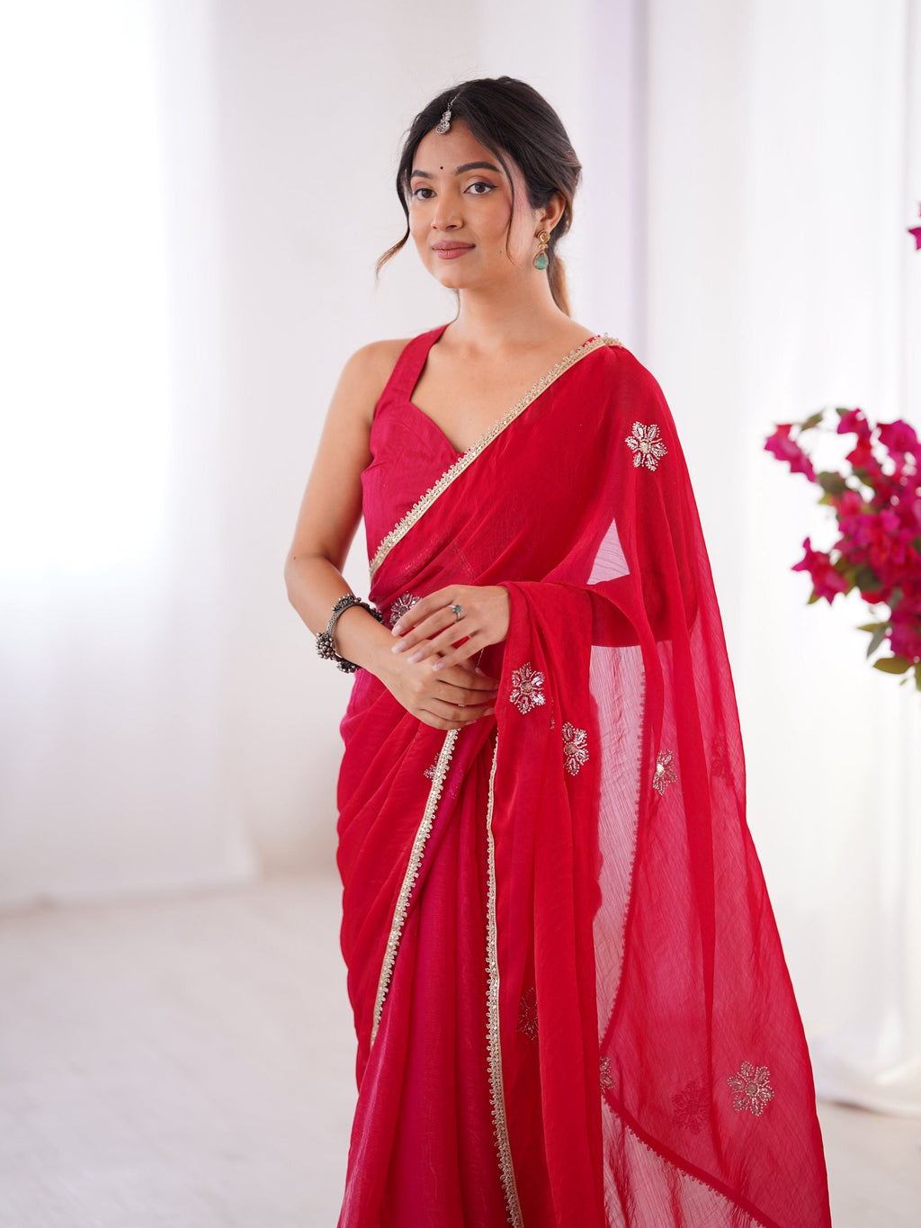 Jyoti Fashion Women's Pink Soft Fendy Embroidered Designer Saree with Blouse | Grocsy