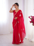 Jyoti Fashion Women's Pink Soft Fendy Embroidered Designer Saree with Blouse | Grocsy