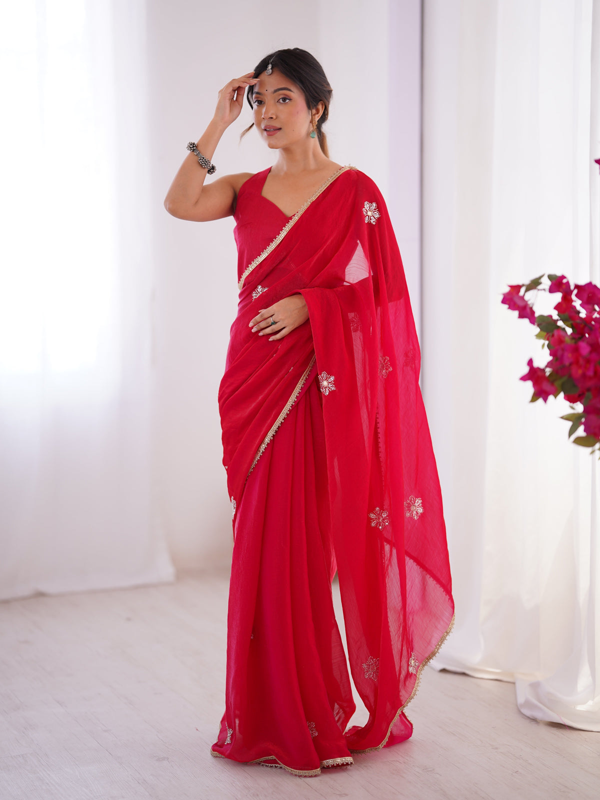 Jyoti Fashion Women's Pink Soft Fendy Embroidered Designer Saree with Blouse | Grocsy