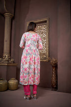 Jyoti Fashion Women's Pink Rayon Floral Print with Handwork Designer Kurta Set with Dupatta | Grocsy