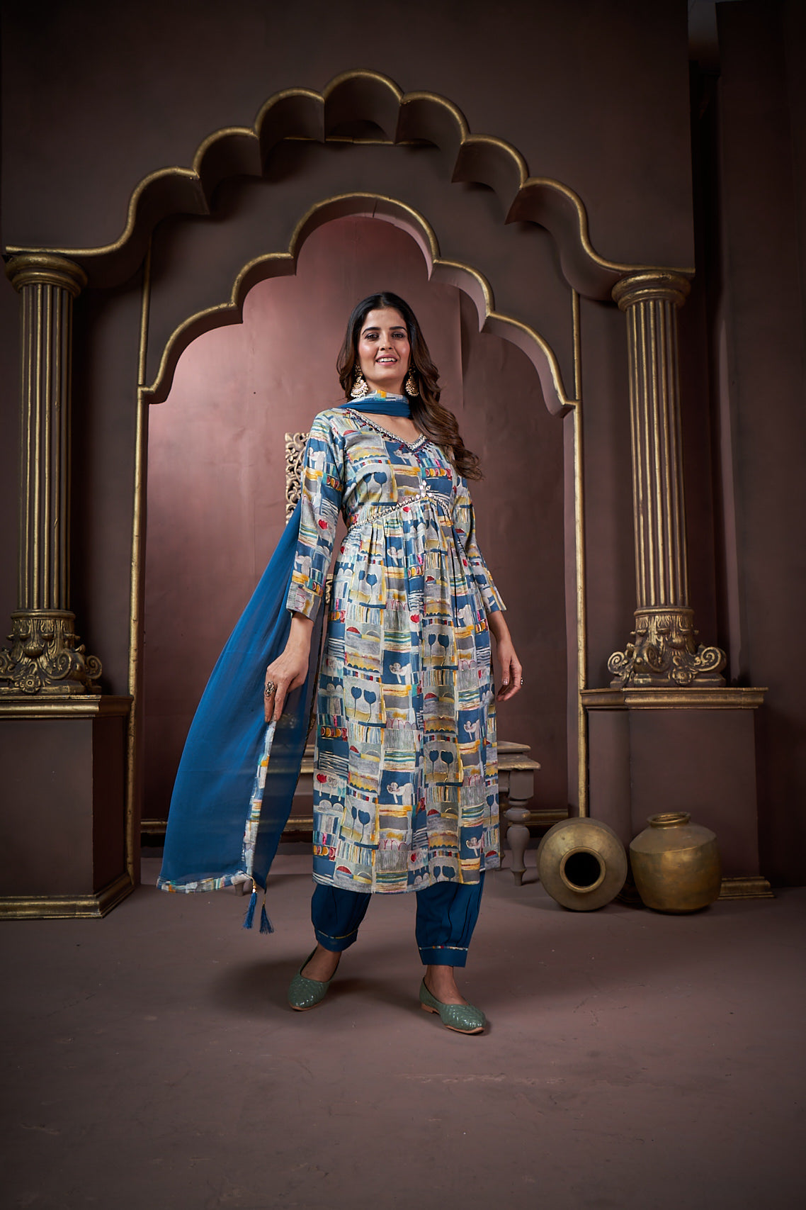 Jyoti Fashion Women's Navy Blue Rayon Floral Print with Handwork Designer Kurta Set with Dupatta | Grocsy