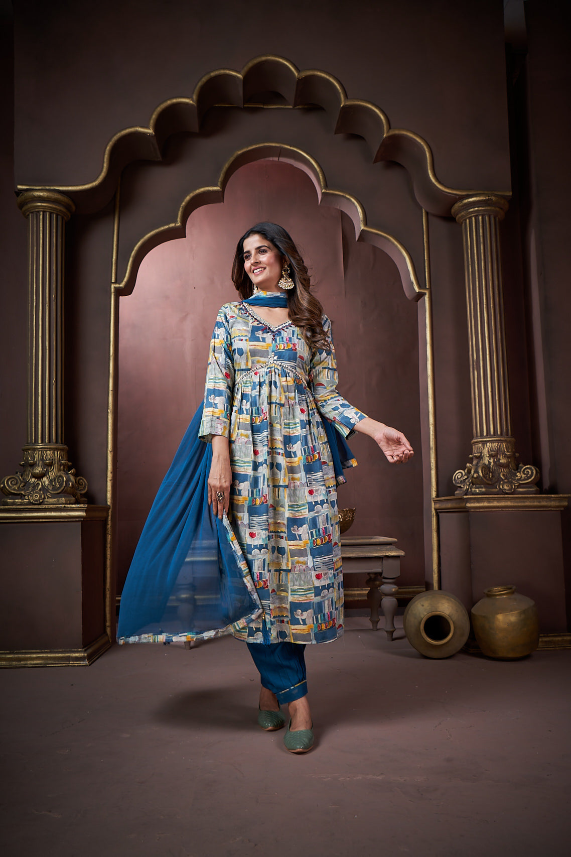 Jyoti Fashion Women's Navy Blue Rayon Floral Print with Handwork Designer Kurta Set with Dupatta | Grocsy